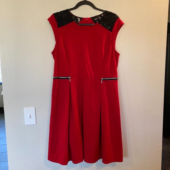 Massimo Fit & Flare Red Dress Black Lace Zipper Accent XXL - Picture 3 of 6
